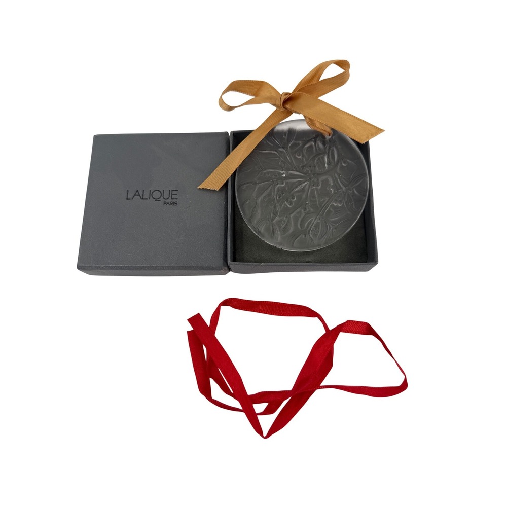 Lalique Ornament Clear Noel‎ 1988 Mistletoe Frosted Crystal Round Boxed
